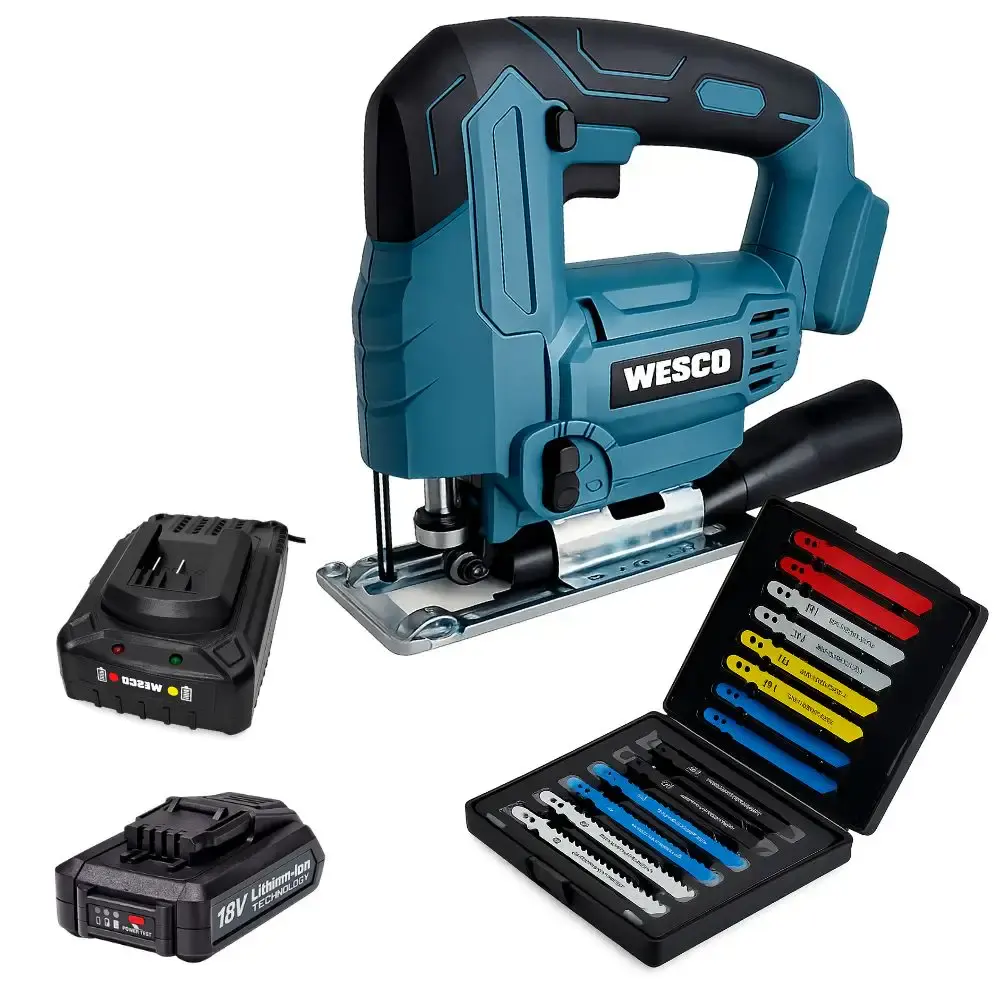 Serra Tico Tico 18V com Bateria e Carregador WESCO e Jogo de Serra 14 peças WESTERN