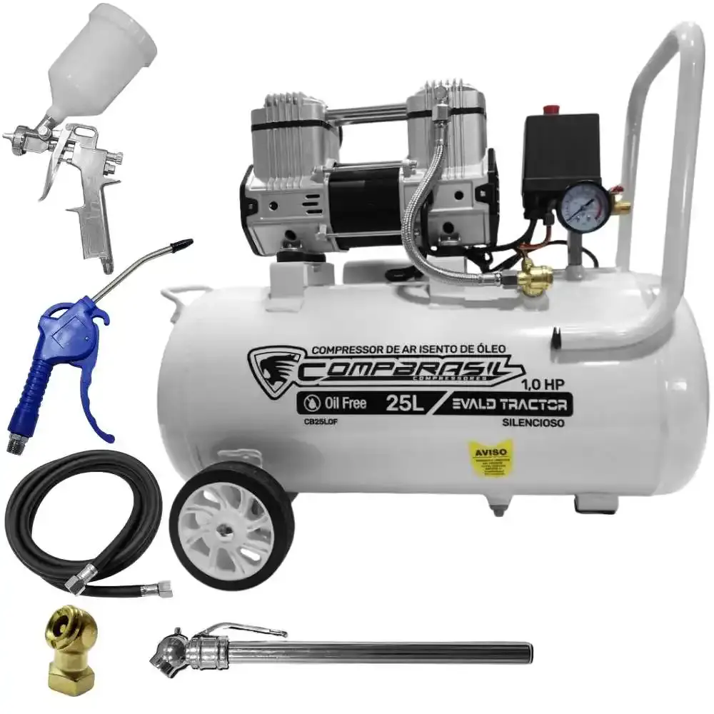 Compressor portátil isento 5,4 pés 1HP 25L com kit 5 peças evald tractor Compbrasil 110 V