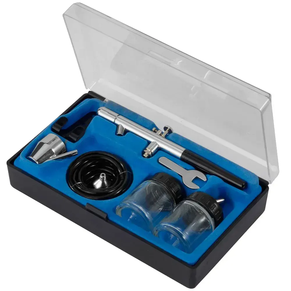 Kit com aerógrafo de dupla ação mais acessórios hobby Schulz