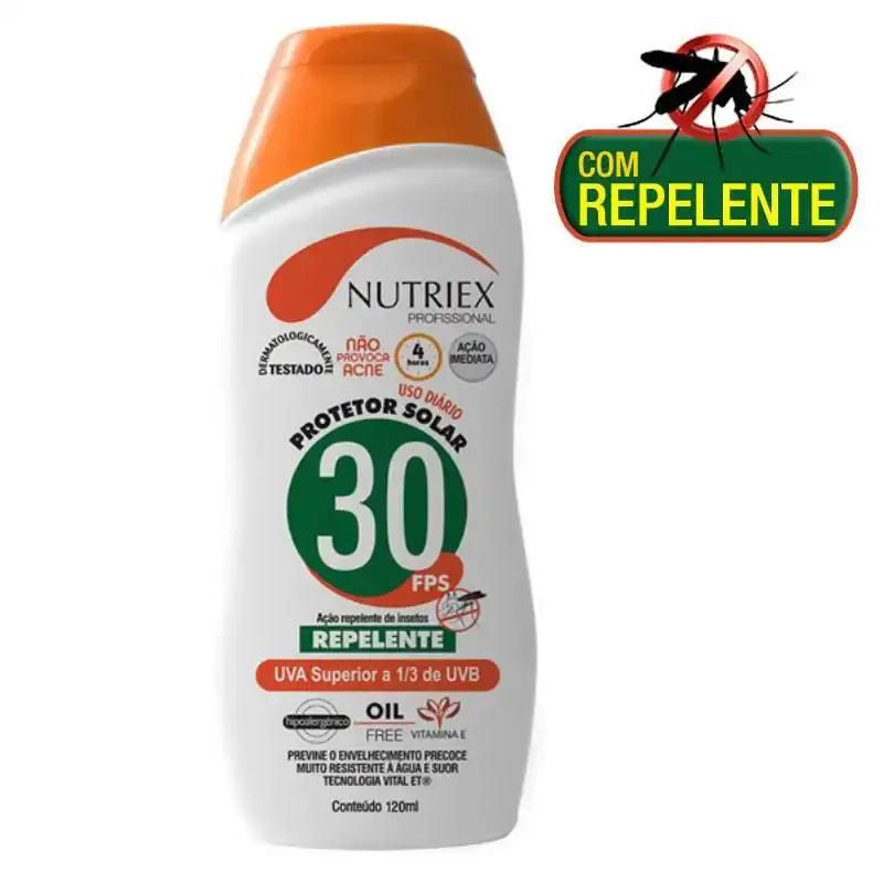 Protetor solar FPS 30 com repelente 120 ML bisnaga com 3 peças Nutriex — fotografia 3