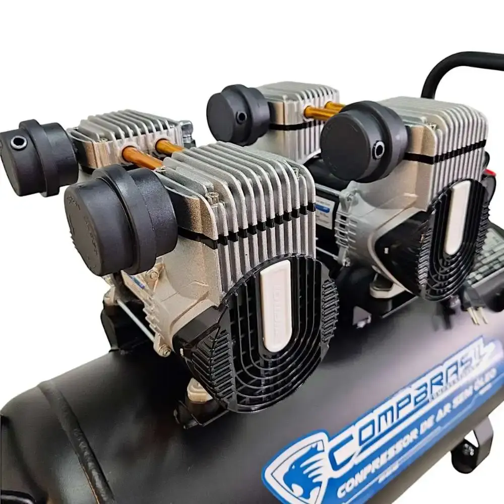 Compressor de ar portátil silencioso 10 pés 1 HP 50 litros isento de óleo 1200X2-50L Compbrasil 220 V — fotografia 6