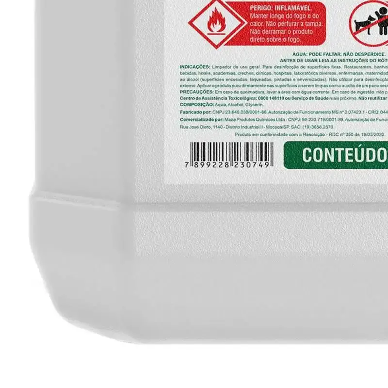 Álcool líquido 70% 5 litros higienizador antisséptico limpador de ambientes maza — fotografia 5