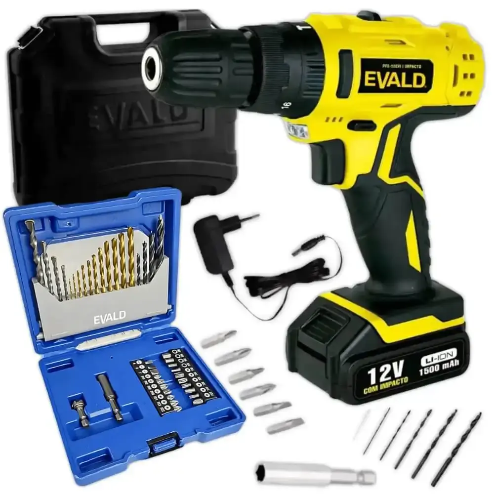 Parafusadeira bateria 12V impacto PFE-012EVI com kit 41 peças EV-EBB41 Evald — fotografia de referência