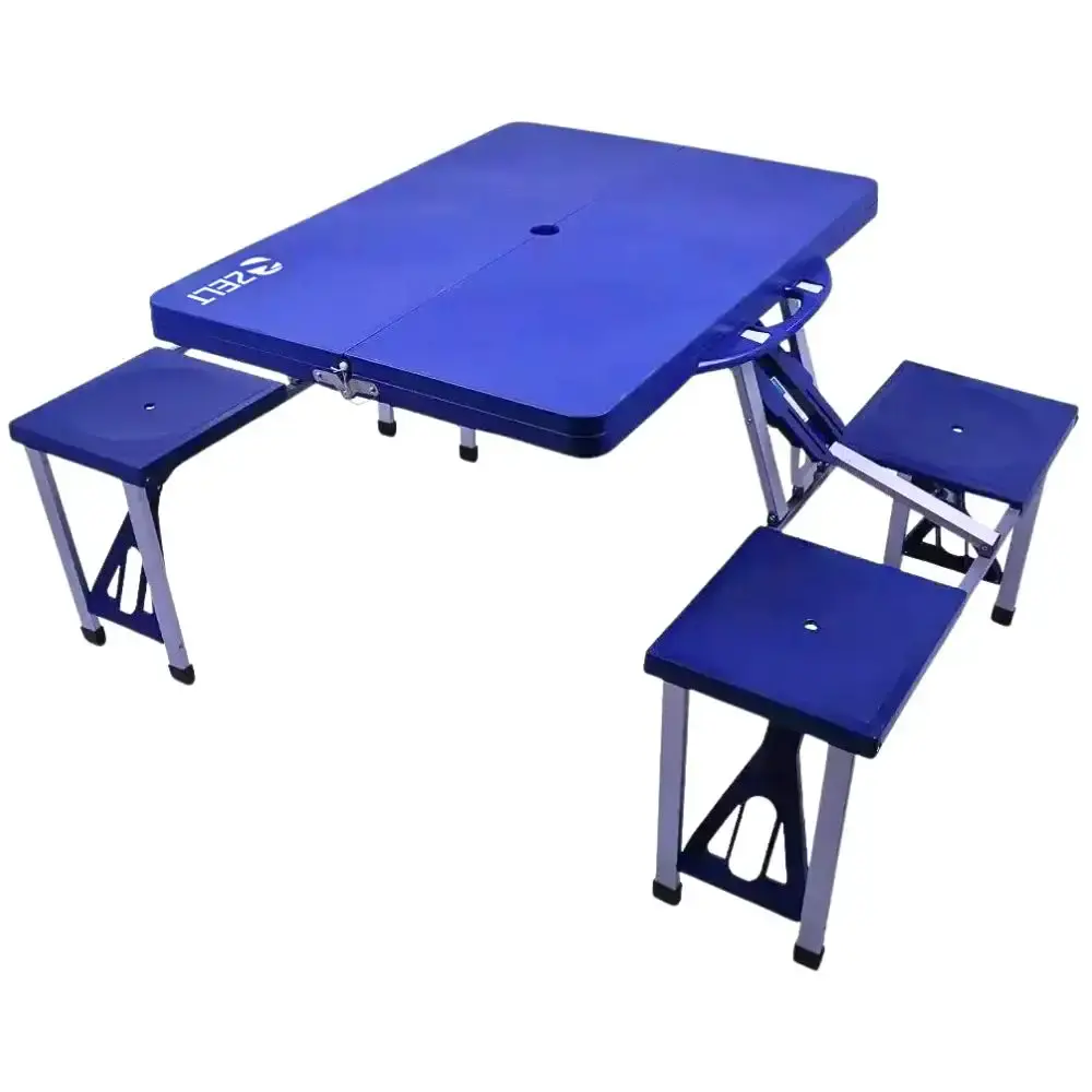 Mesa Camping Portátil Dobrável em Polipropileno 4 Banquetas Tipo Maleta 136×85×65 cm ZELT — fotografia 6