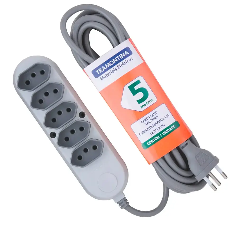 Extensão elétrica múltipla 5 metros com 5 tomadas 2P+T 10A 250V Tramontina — fotografia 3