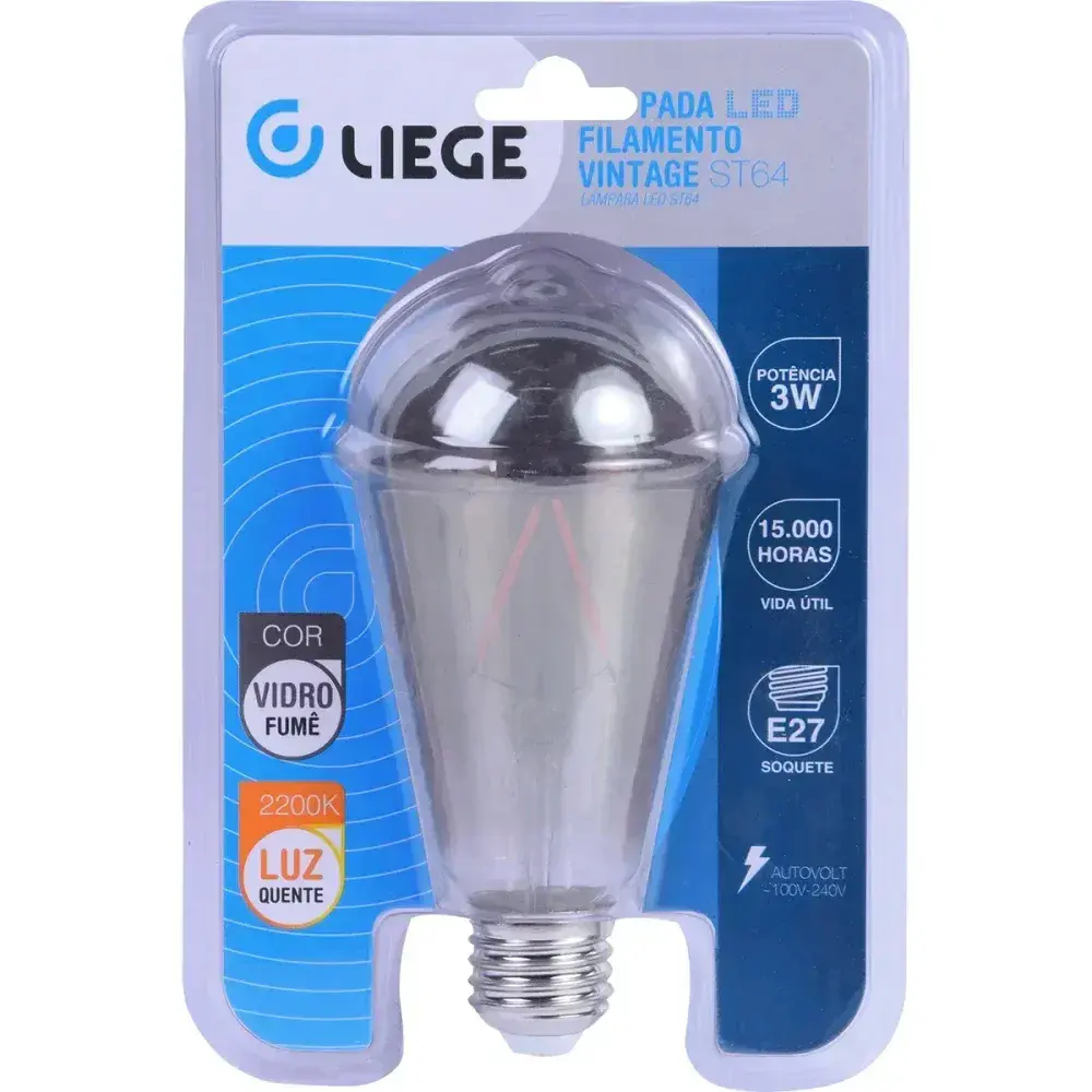 Lâmpada led filamento vintage fumê ST64 bivolt Liege — fotografia 10