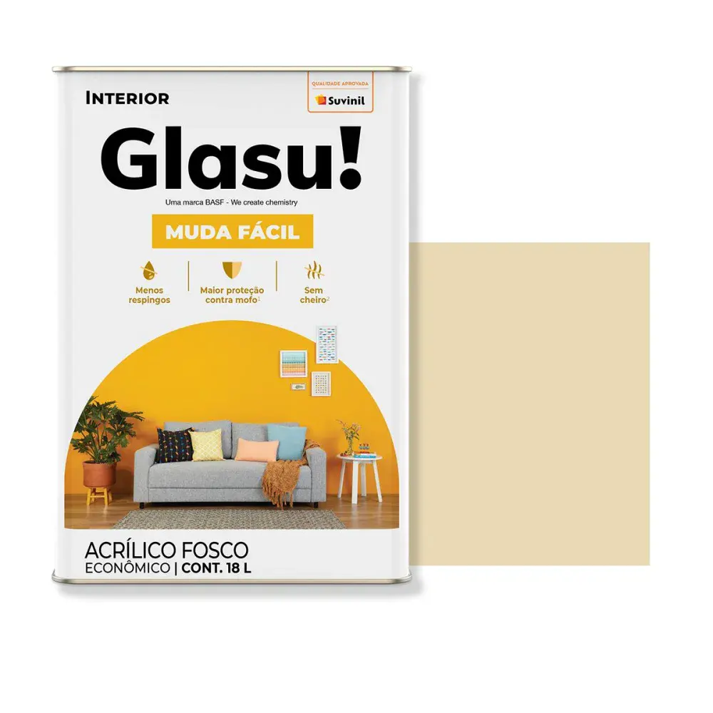 Tinta acrílica muda fácil fosco marfim 18L glasu Suvinil Glasu!