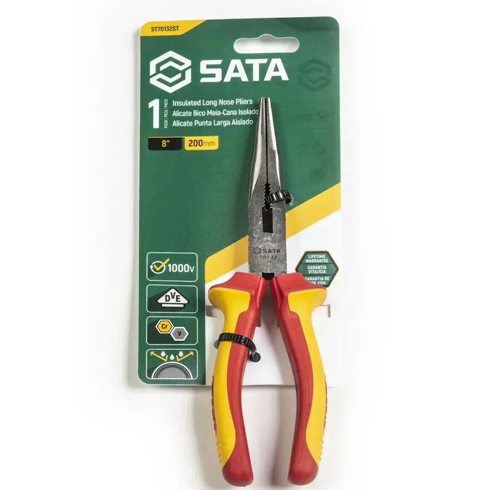 Alicate bico meia-cana isolado longo de 8” Sata — fotografia 3