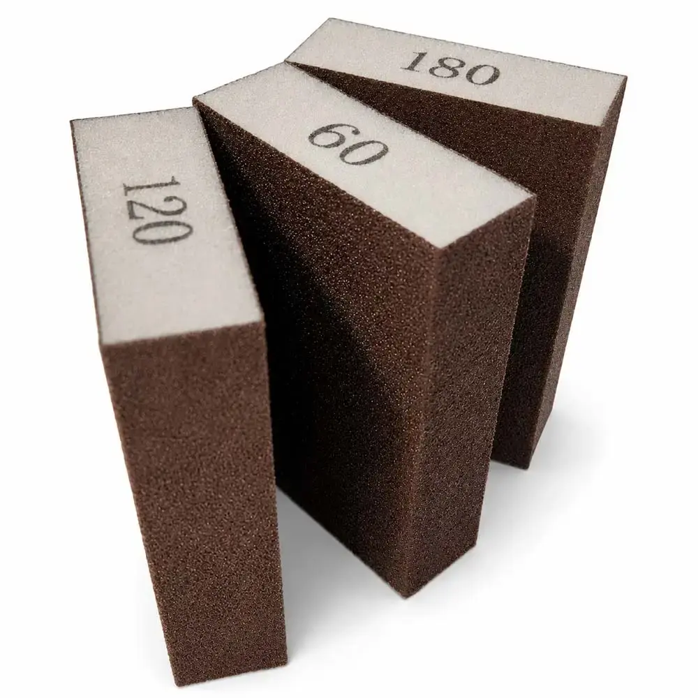 Kit esponja abrasiva rígida com 3 unidades 95X65X23 MM grãos 60 120 e 180 Evald — fotografia 5