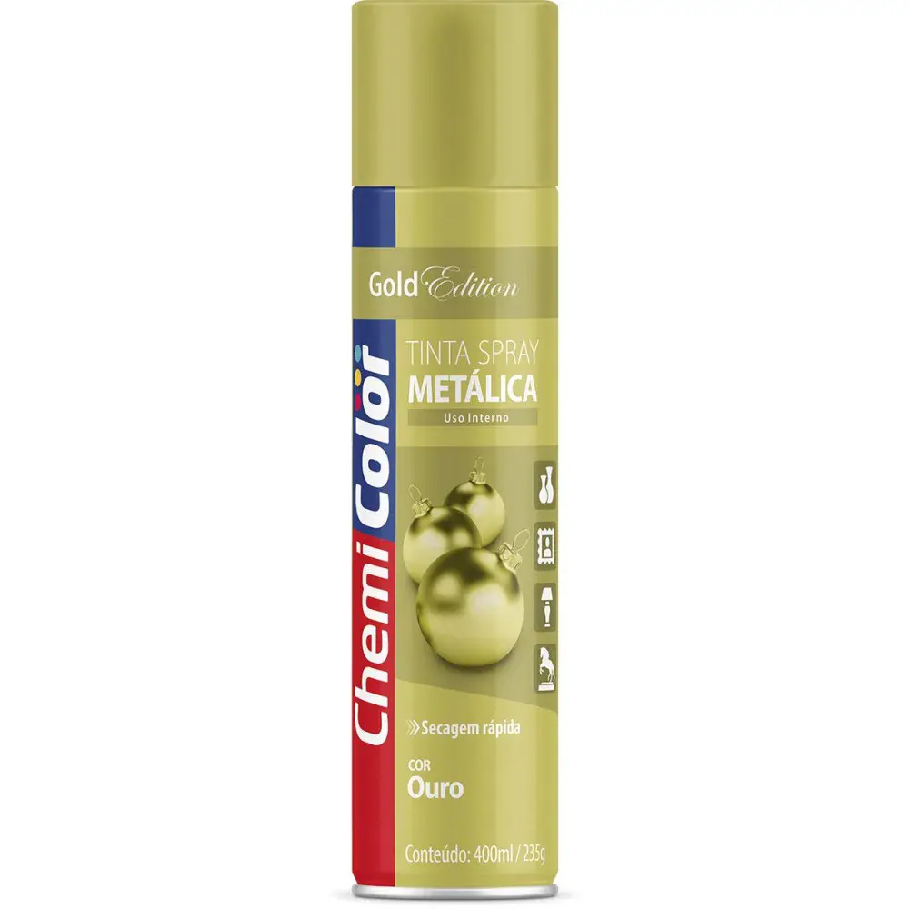 Tinta spray metálica 380ML/235G ouro Chemicolor