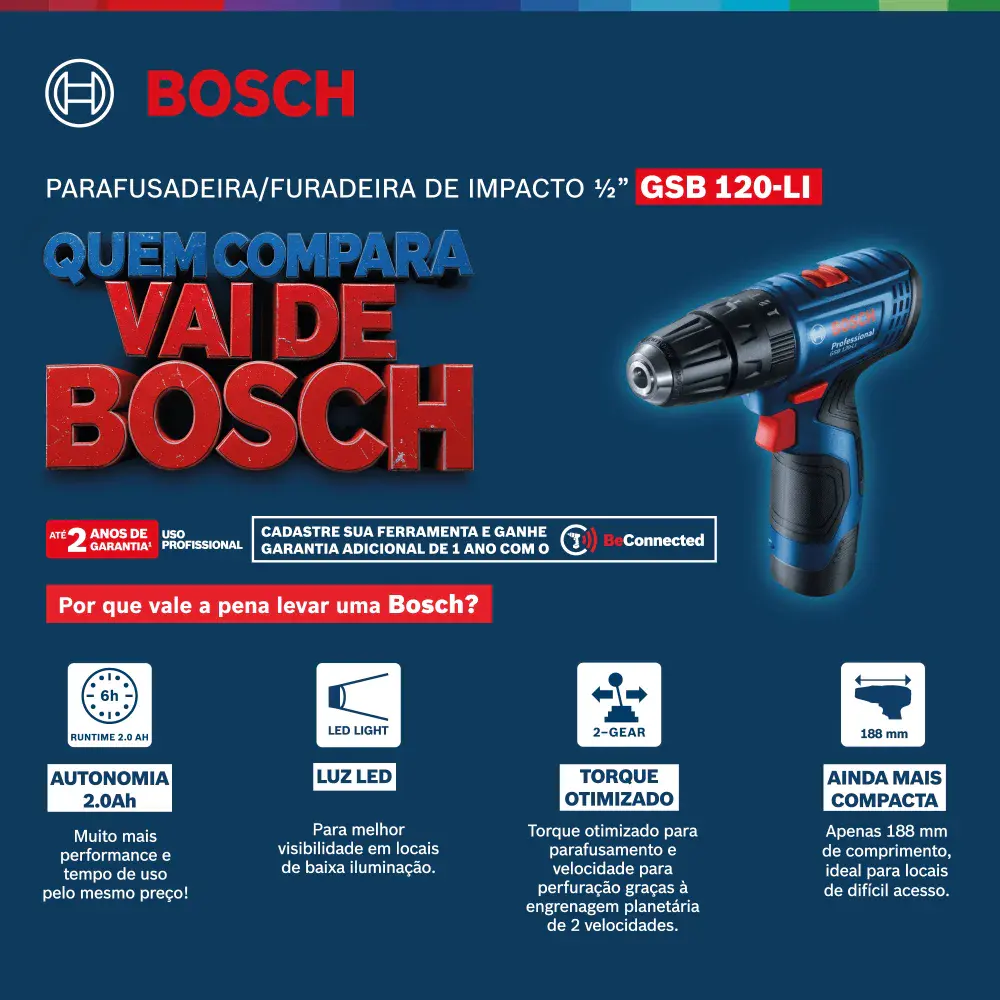Furadeira parafusadeira de impacto a bateria GSB120-LI Bosch — fotografia 8