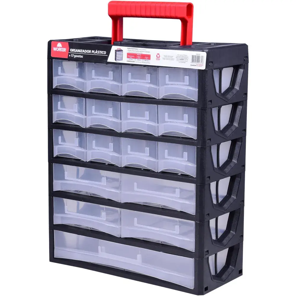 Organizador plástico 17 gavetas 31,5X14X38,5CM Worker — fotografia 4