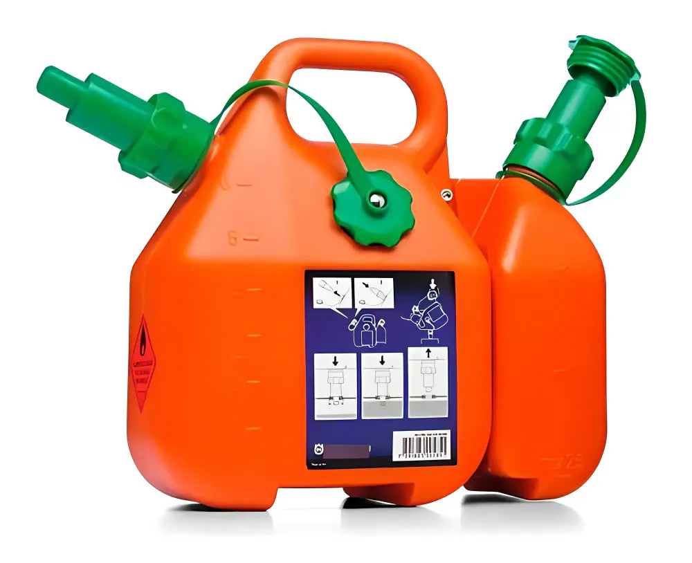 Bidão combinado 6 litros gasolina e 2,5 litros óleo Husqvarna — fotografia de referência