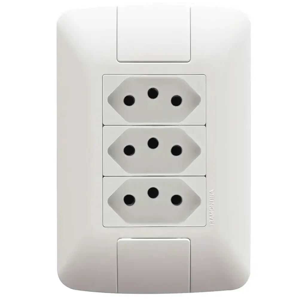 Conjunto de 3 tomadas 2P+T aria 10A branco 250V Tramontina — fotografia 2