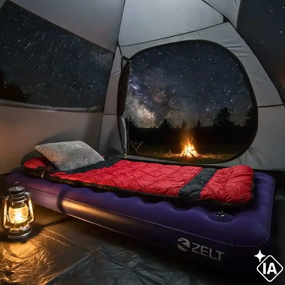 Barraca iglu camping para 4 pessoas 2,10 m com colchão inflável de casal azul Zelt — fotografia 6