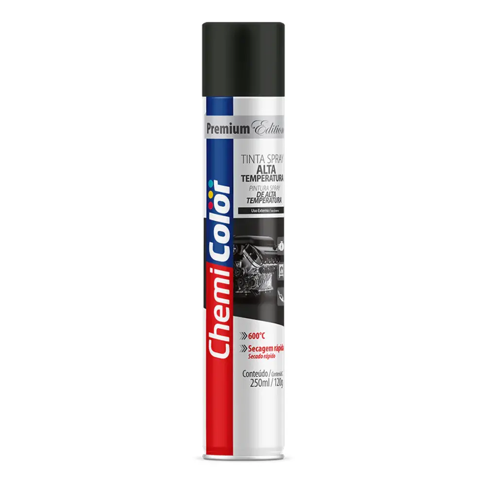 Tinta spray alta temp 250ML/120G preto fosco Chemicolor