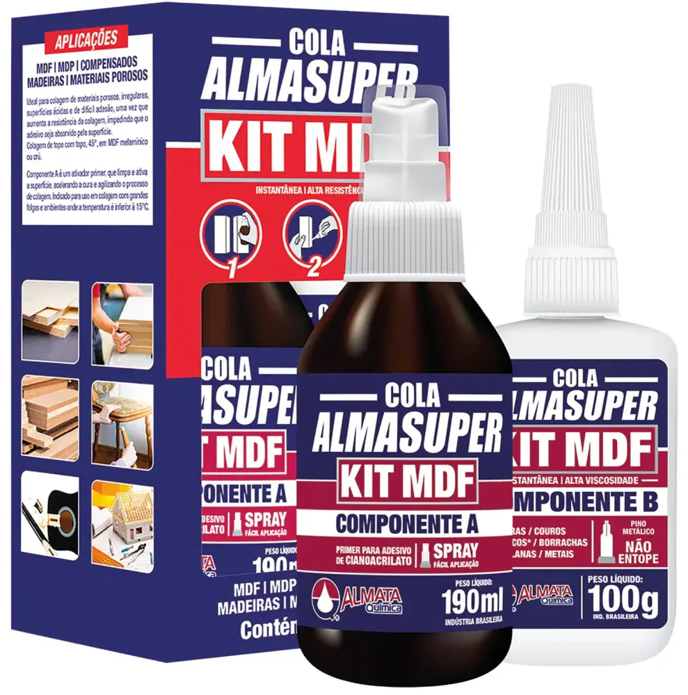 Adesivo instantâneo kit mdf colar+primer Almata — fotografia 2