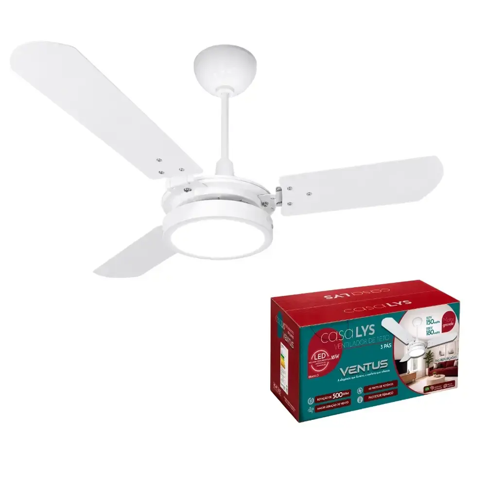 Ventilador de teto ventus 3 pás com LED 6K casa LYS Branco 220 V — fotografia 11