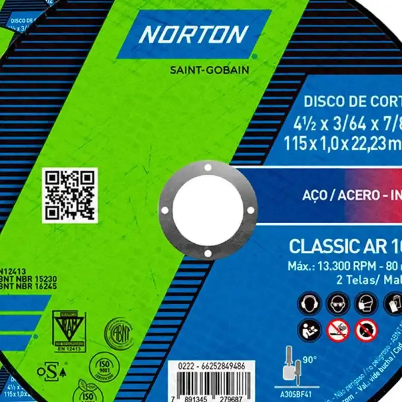 Kit discos de corte fino para inox 100 unidades classic Norton — fotografia 3