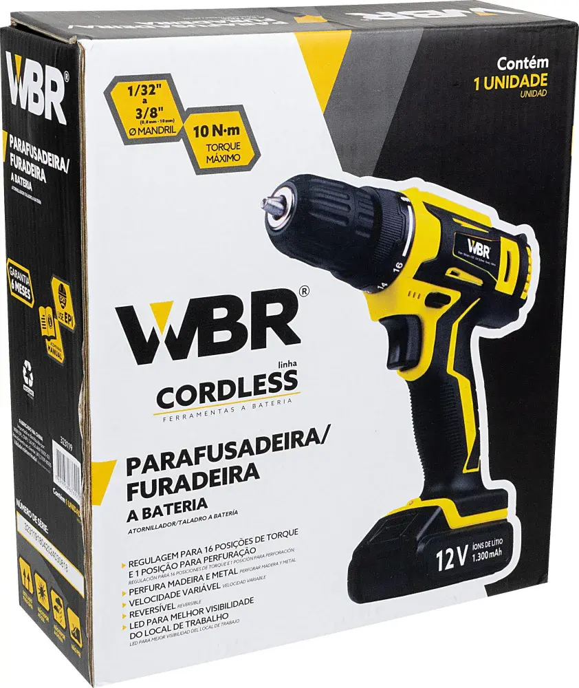 Parafusadeira/furadeira a bateria 12V 1/32 - 3/8 bivolt da WBR — fotografia 2