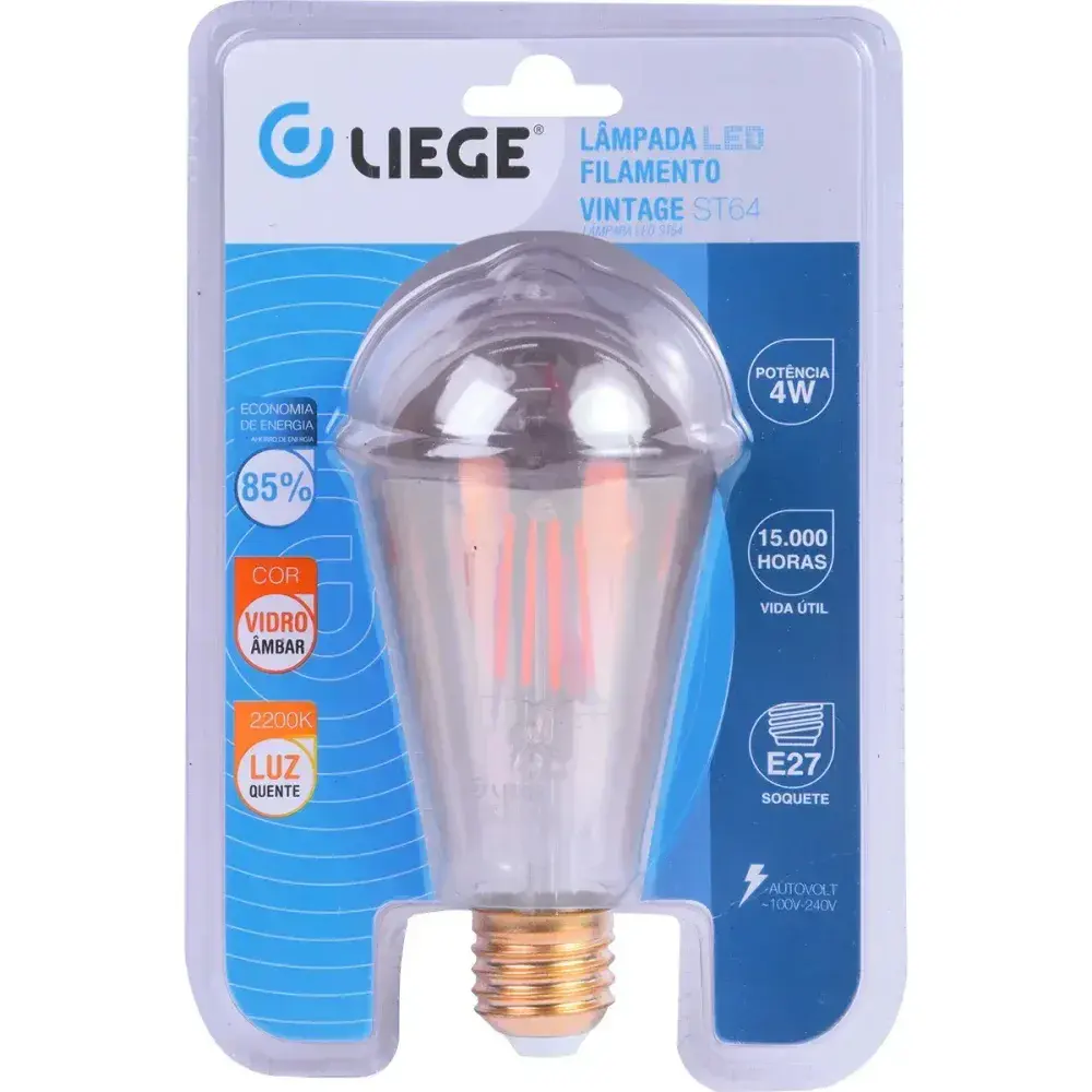 Lâmpada de led filamento vintage âmbar ST64 E27 4W bivolt Liege — fotografia 10