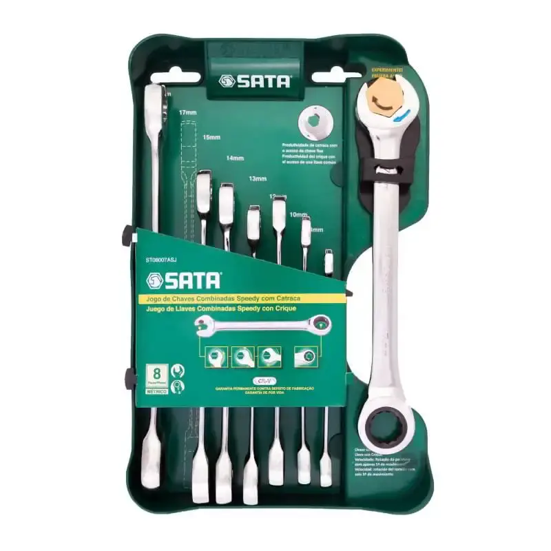 Jogo de chave combinada catraca speedy 8 à 19 MM kit com 8 peças ST08007ASJ Sata — fotografia de referência