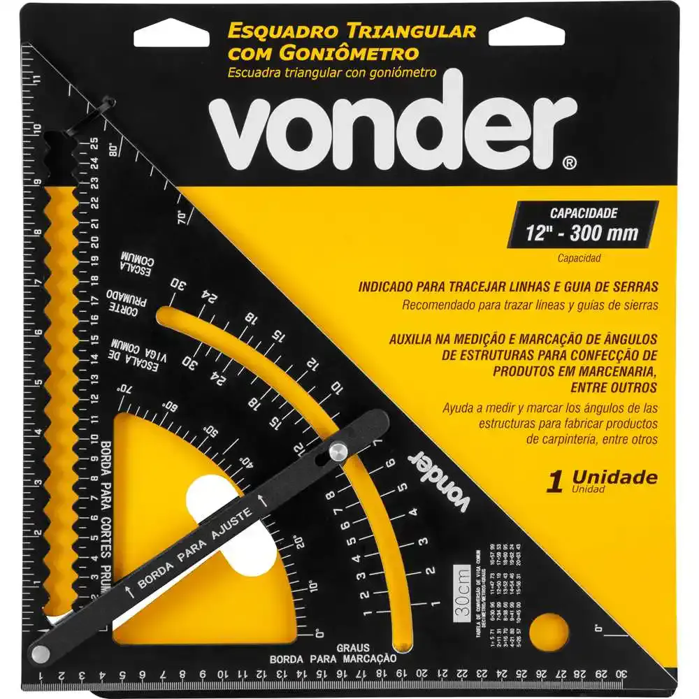 Esquadro triangular com goniômetro 300MM Vonder — fotografia 8