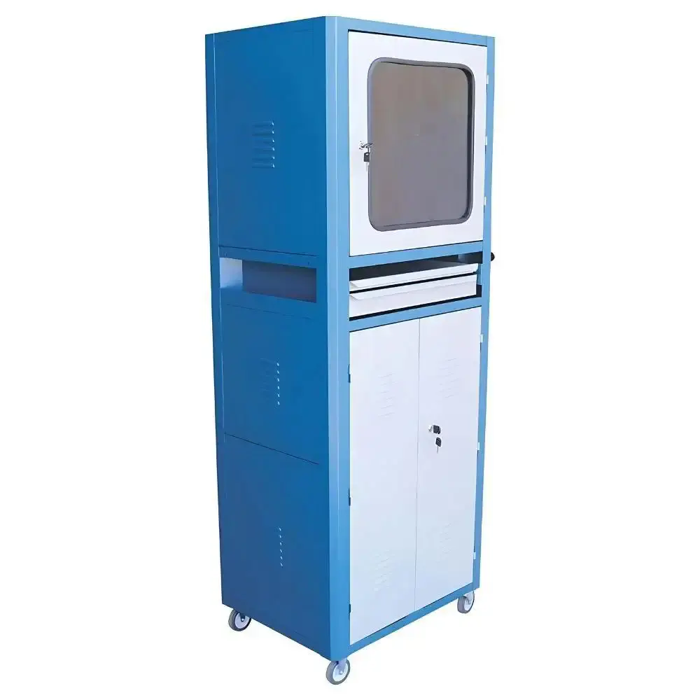 Rack fechado para computador R5 visor vidro temperado Fercar Azul