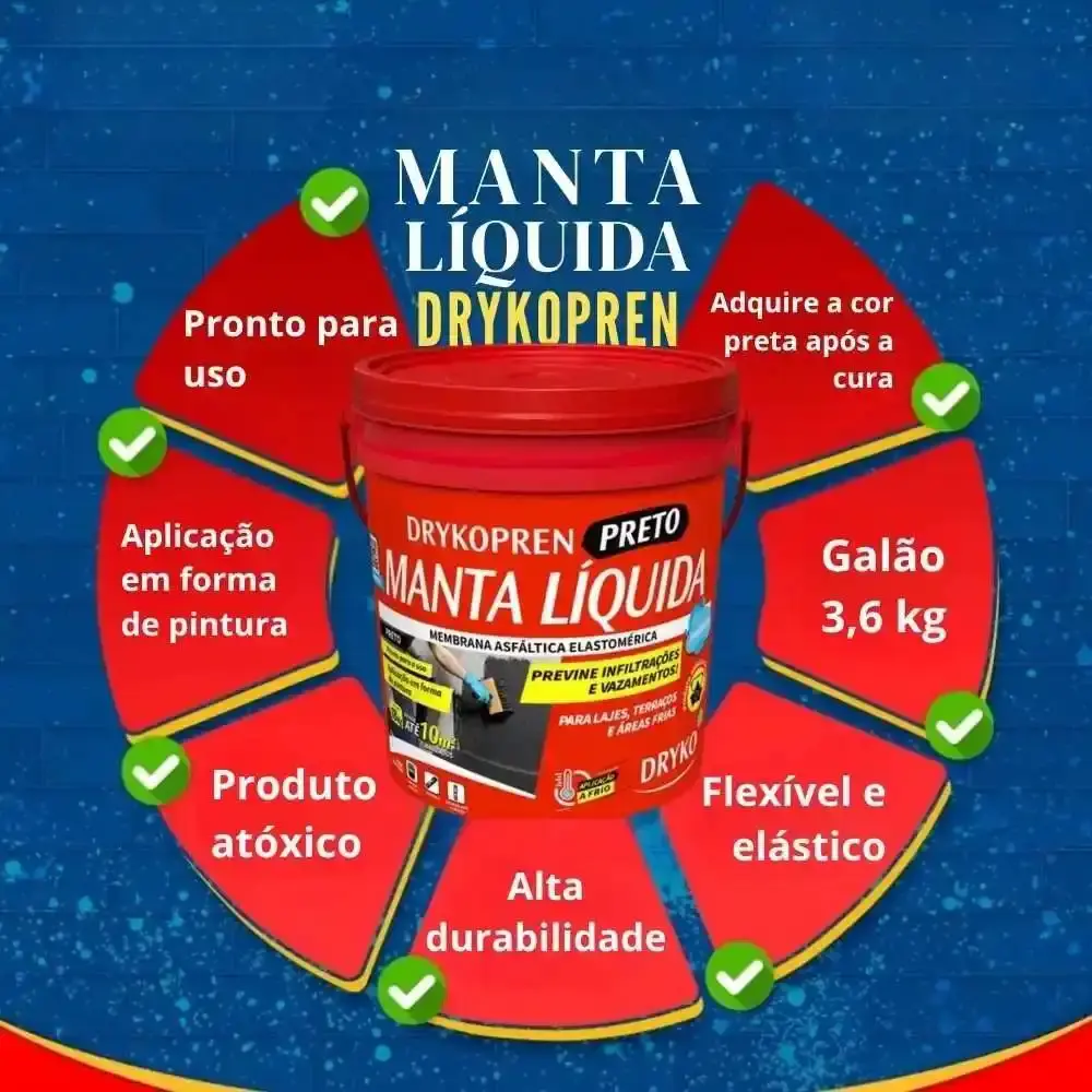 Manta líquida asfáltica drykopren 3,6 l preto Dryko — fotografia 5