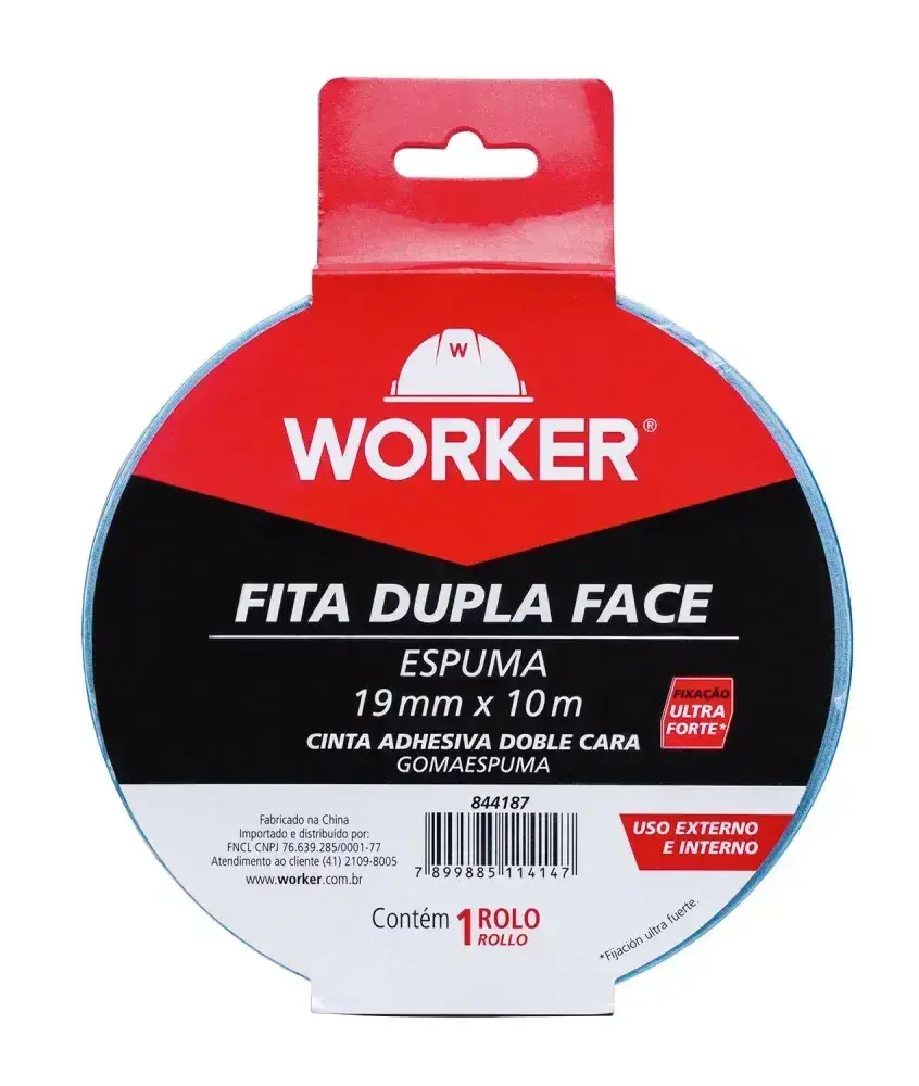 Fita dupla face espuma uso interno e externo 19MM x 10M Worker — fotografia 4