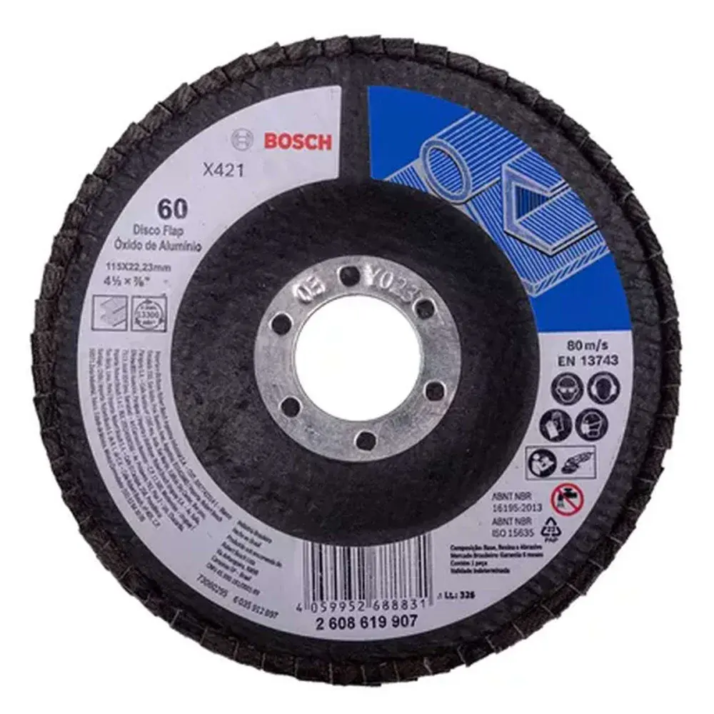 Disco flap X421 óxido de alumínio Ø115 mm G60 curvo Bosch — fotografia 4