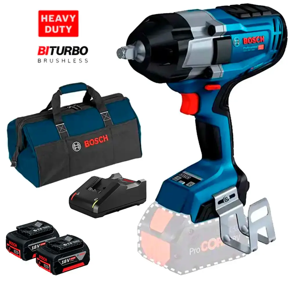 Chave de impacto à bateria 18V 1/2 POL brushless 1000NM 2 baterias 4,0AH, carregador bivolt e bolsa Bosch