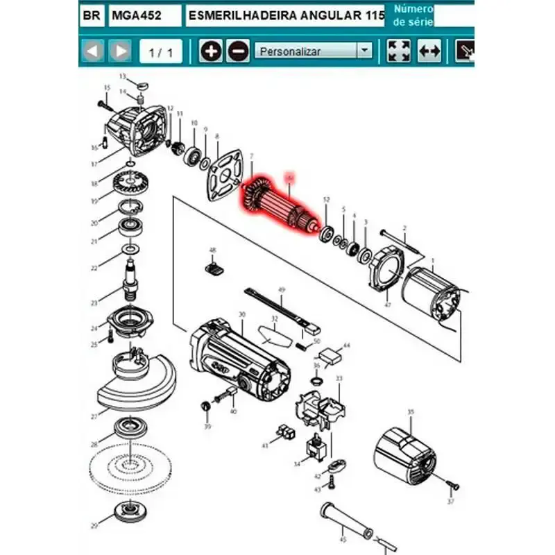 Estator para esmerilhadeira MGA452 em 110V 599352-9 Makita 110 V — fotografia 4