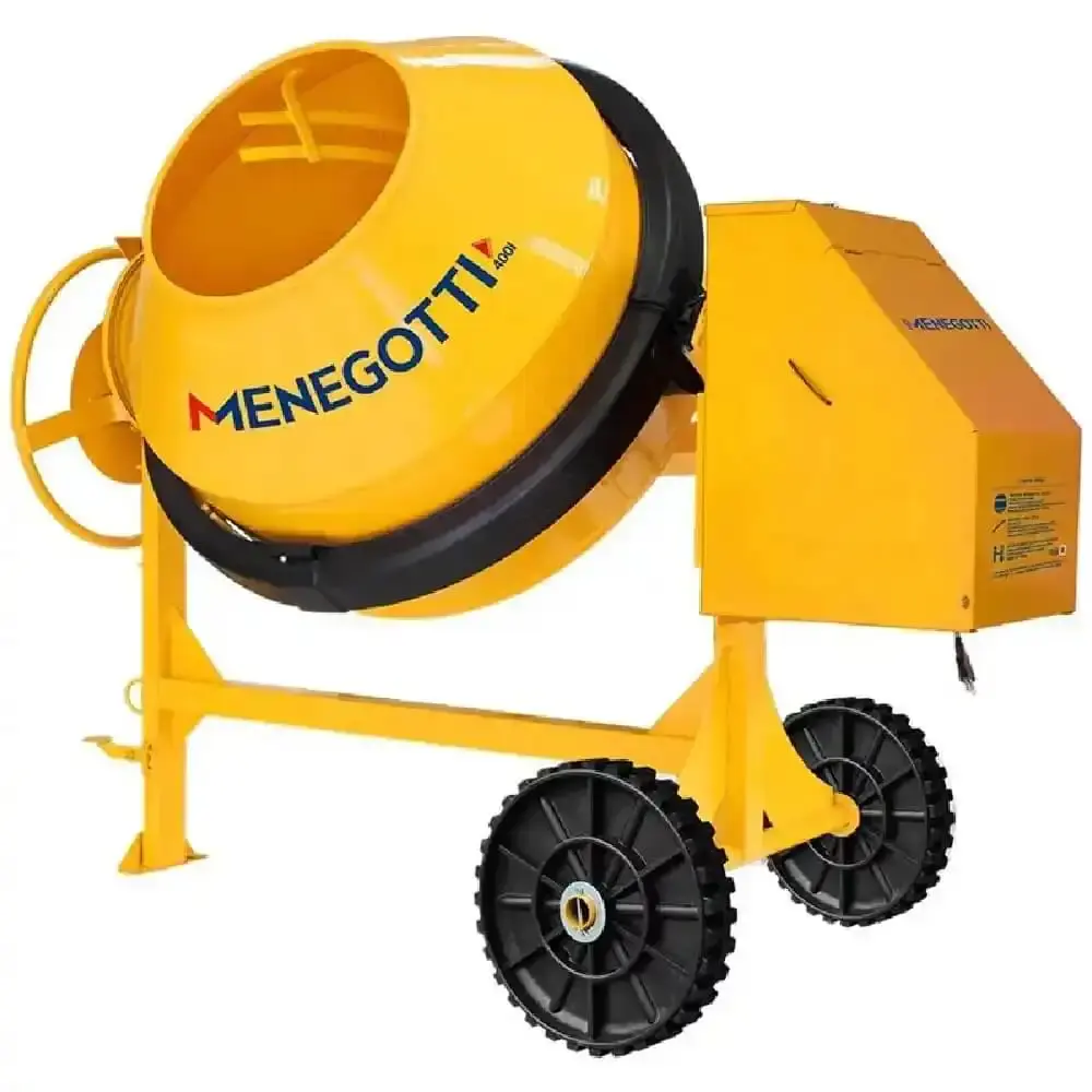 Betoneira 400 litros pro com motor 2CV roda maciça caixa metálica Menegotti — fotografia de referência