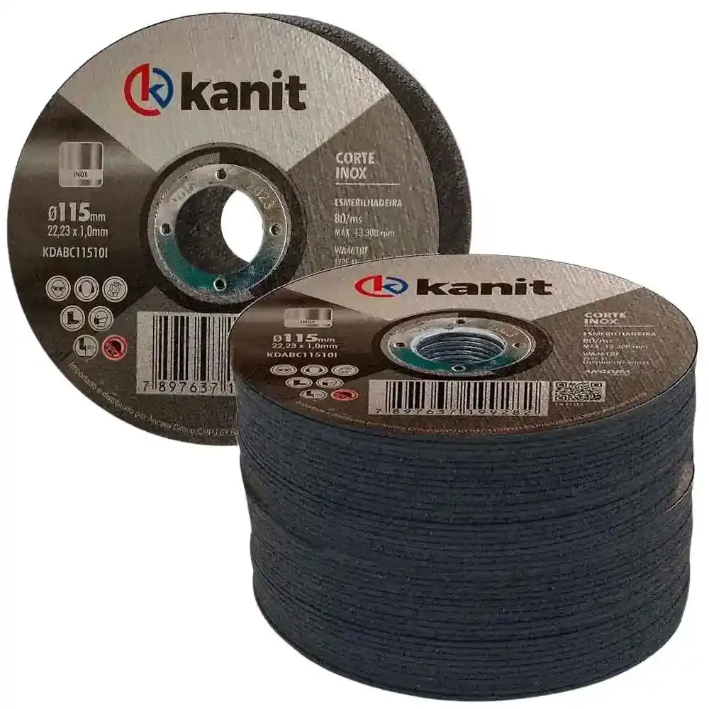 Disco de Corte Aço Inox 4.1/2 POL x 1.0 MM Kit com 100 Unidades KANIT