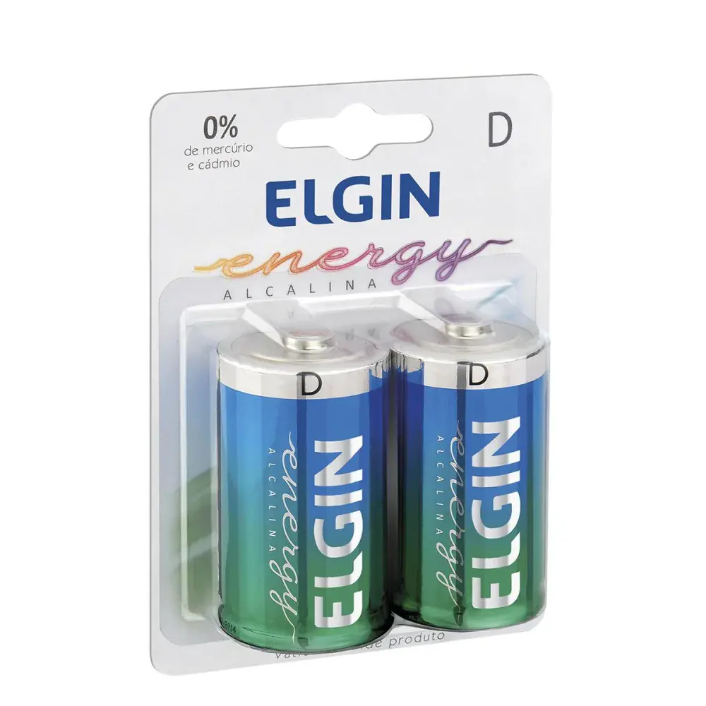 Pilha alcalina d blister 2PÇS Elgin