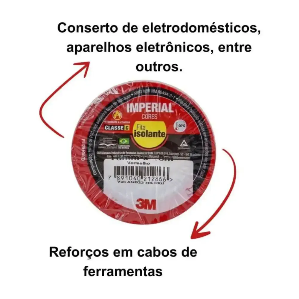 Fita Isolante 18 MM x 20 Metros Imperial Vermelha 3M — fotografia 4