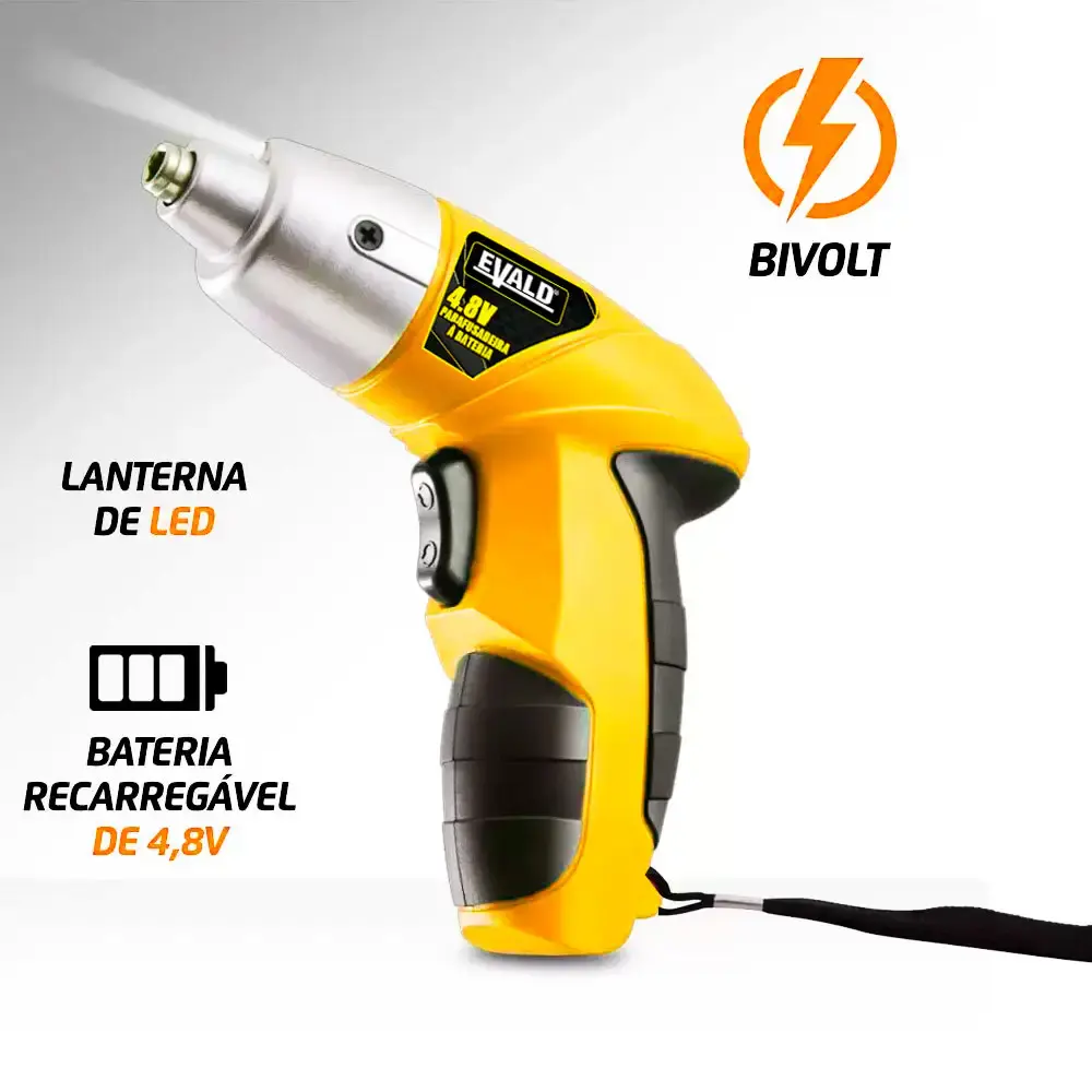 Parafusadeira à bateria 4.8V torque 3NM reversível kit 12 peças EVS001 Evald Bivolt — fotografia 6