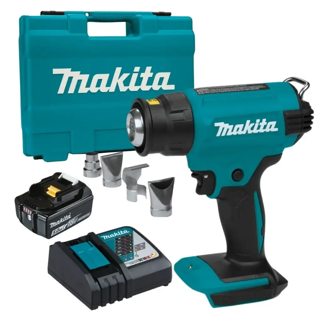 Soprador térmico a bateria LXT 18V 5,0AH com carregador e bateria Makita — fotografia de referência