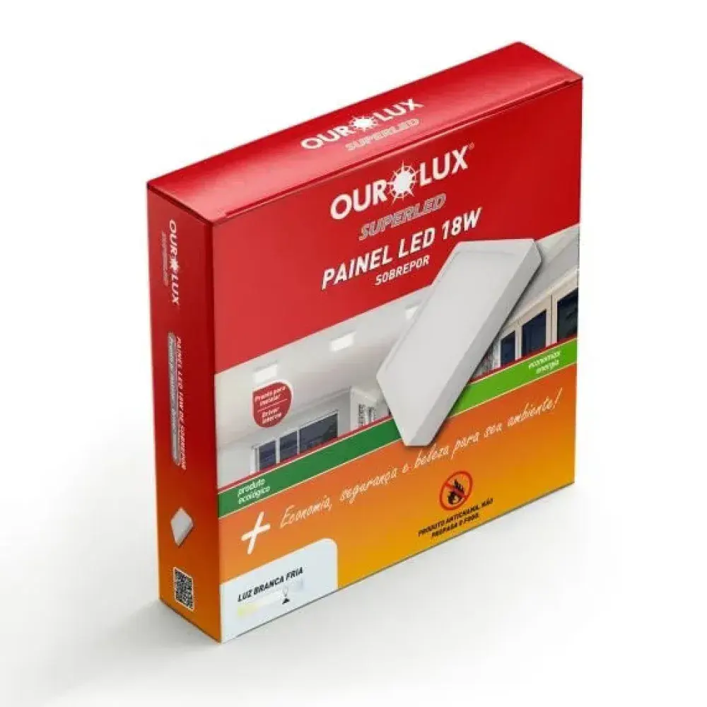 Painel led quadrado sobrepor bivolt 18W 6500K Ourolux