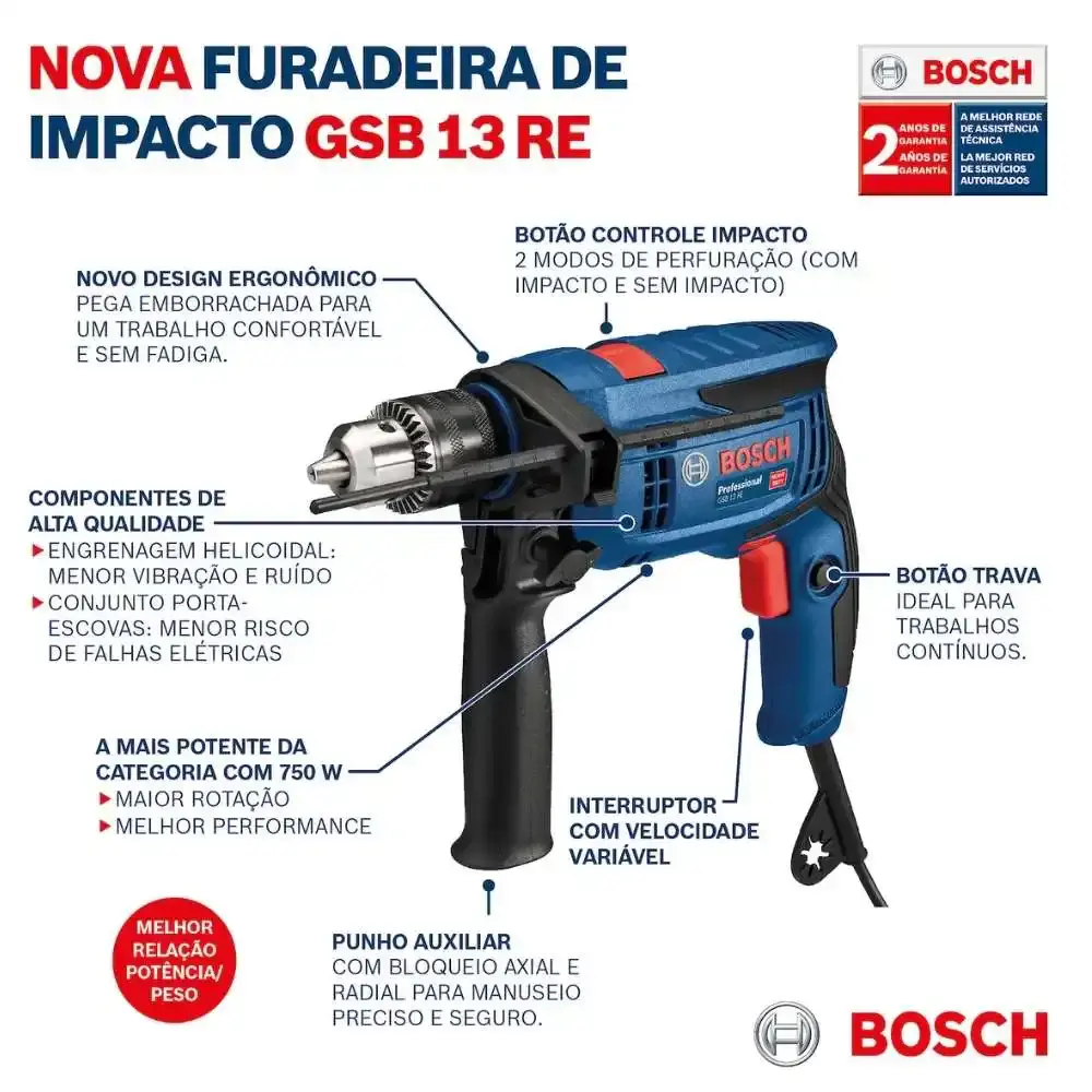 Furadeira de impacto 1/2 POL GSB 13RE com esmerilhadeira angular 850W GWS850 Bosch 220 V — fotografia 9