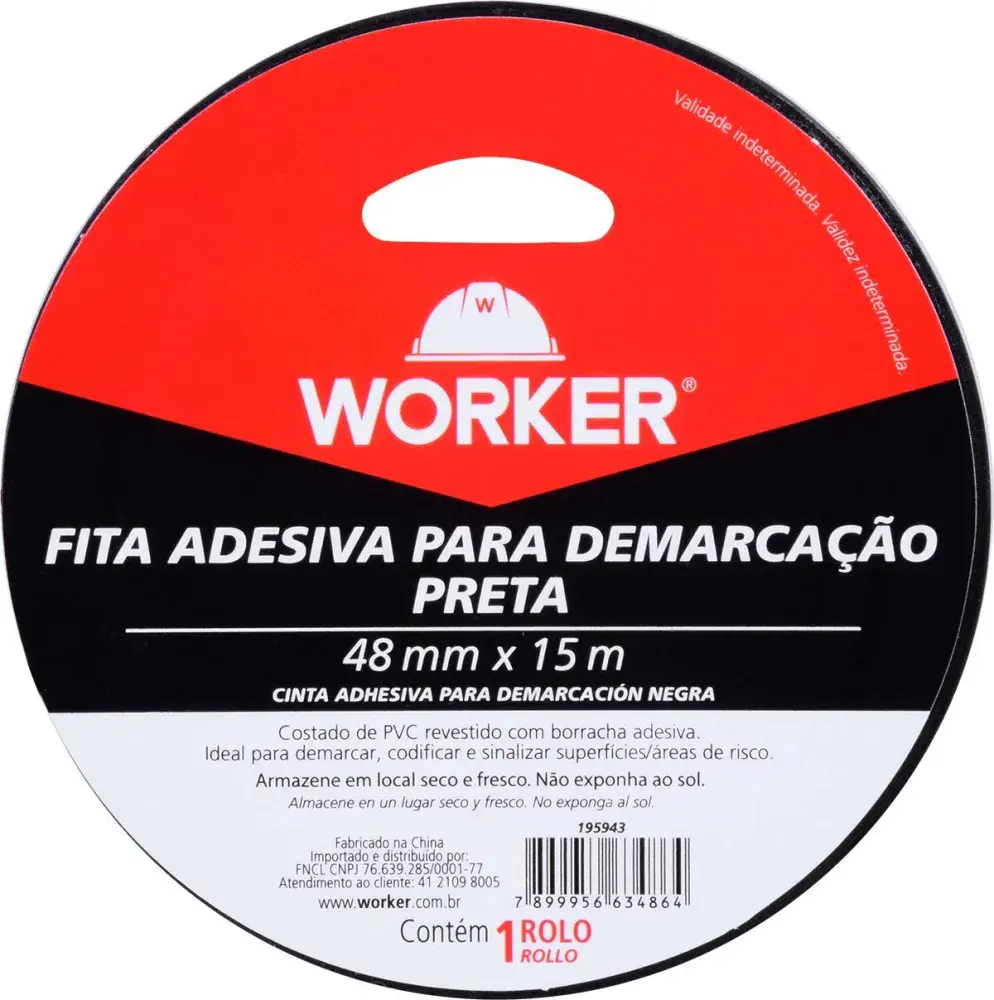 Fita adesiva para demarcação 48MMX15M preta Worker — fotografia 5