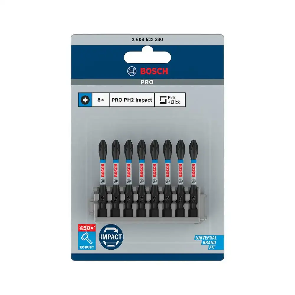 Jogo de bits PH2 phillips impact 55MM 1/4 POL 8 peças impact Bosch — fotografia 3