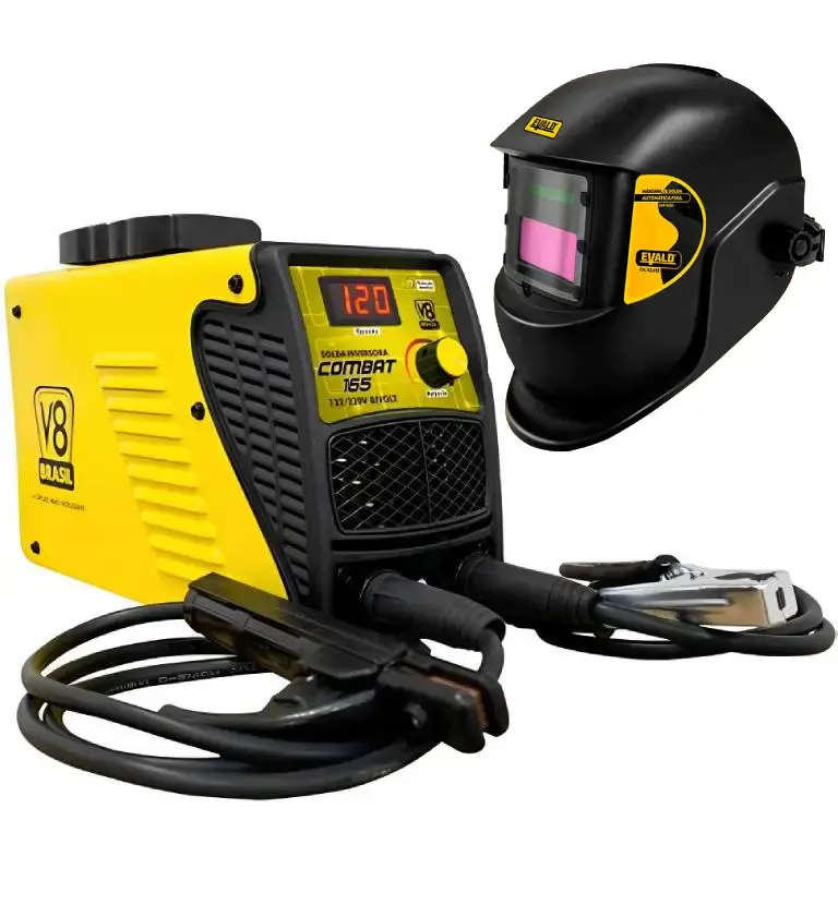 Kit máquina de solda inversora 120A combat 165 bivolt 20046 V8 + máscara de solda automática EVF-102 — fotografia de referência