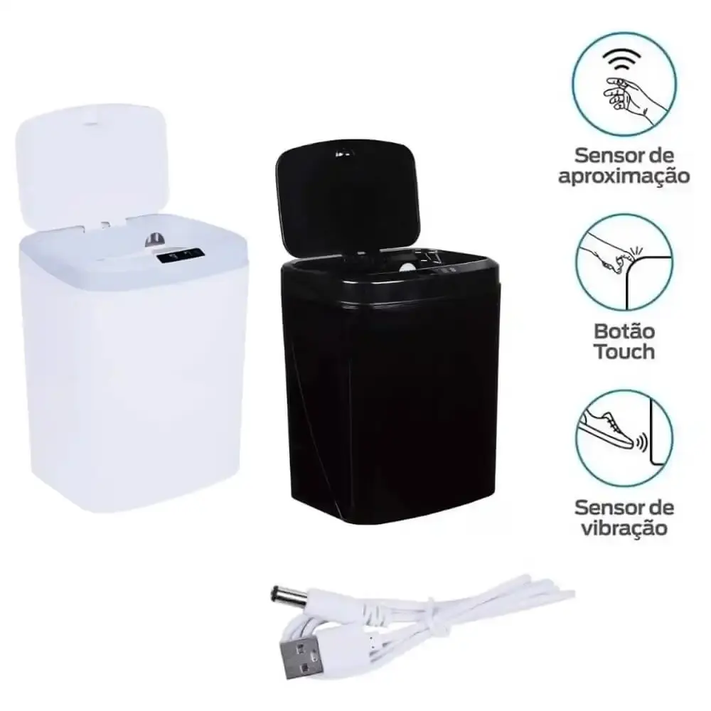 Lixeira automática sensor de aproximação 16 litros com USB Kala Branco — fotografia 3