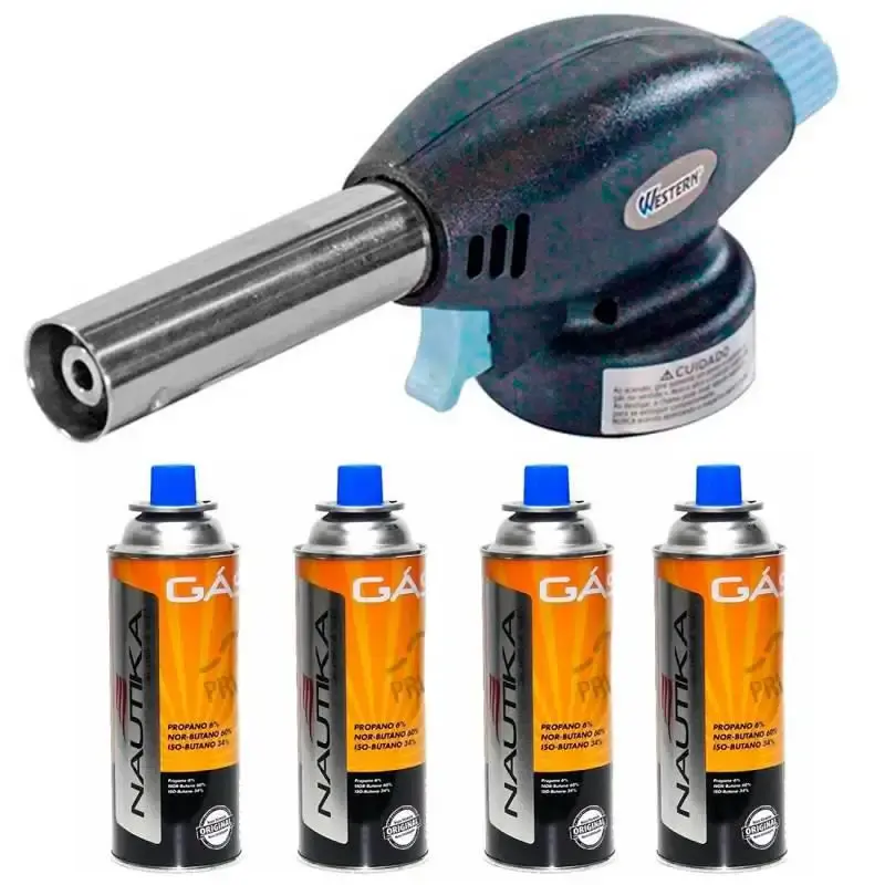 Maçarico Culinário Portátil Gourmet c/ Regulagem + 4 Refis WESTERN
