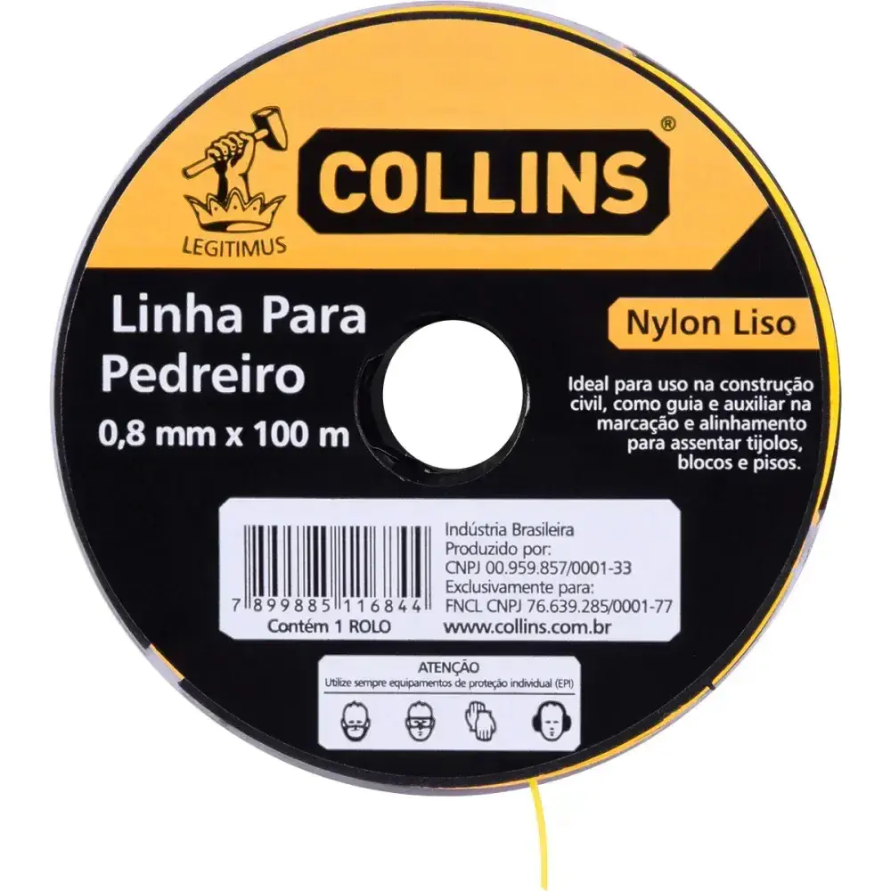 Linha pedreiro nylon amarelo 0,80M x 100MTS Collins — fotografia 7