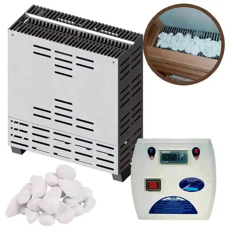 Gerador de Calor Sauna Seca 6,0KW Até 10 M³ c/ Quadro Digital e Pedras Dolomitas SODRAMAR Bivolt