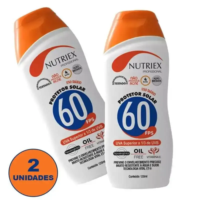 Kit 2 unidades protetor solar FPS 60 120ML bisnaga Nutriex