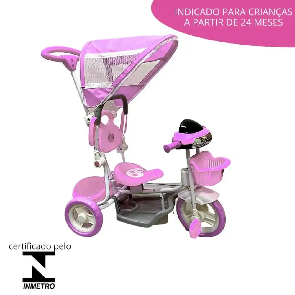 Triciclo motoca infantil passeio rosa com empurrador e cobertura BW003-R ImportWay — fotografia 9